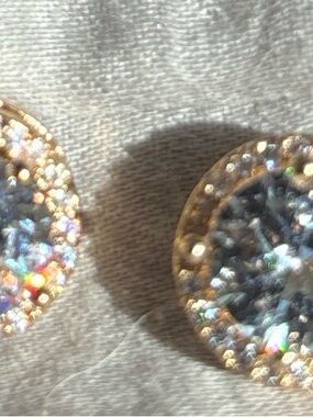 Gold-Tone Pavé Crystal Halo Stud Earrings - Iridescent Center! Beautiful